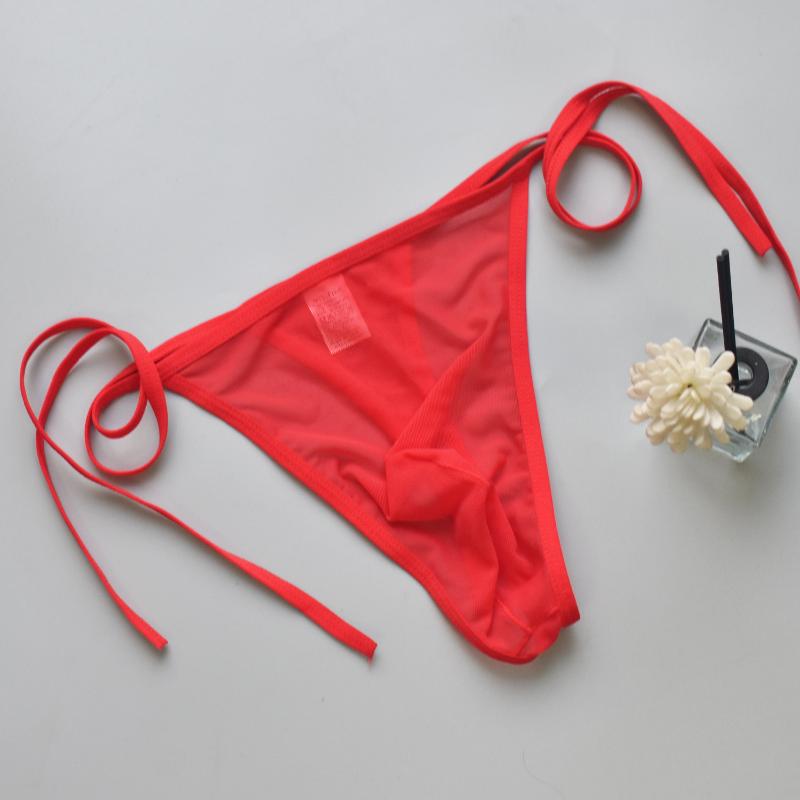 Sexy Men Thong Transparent Mesh Underwear Ultra-Thin Breathable Underpants Low Rise Briefs Lingerie Summer Quick-Drying Panties