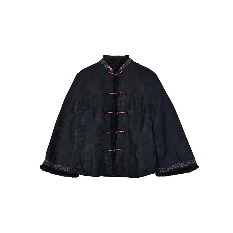 Jacheta de dama in stil chinezesc de iarna, haina calda scurta brodata