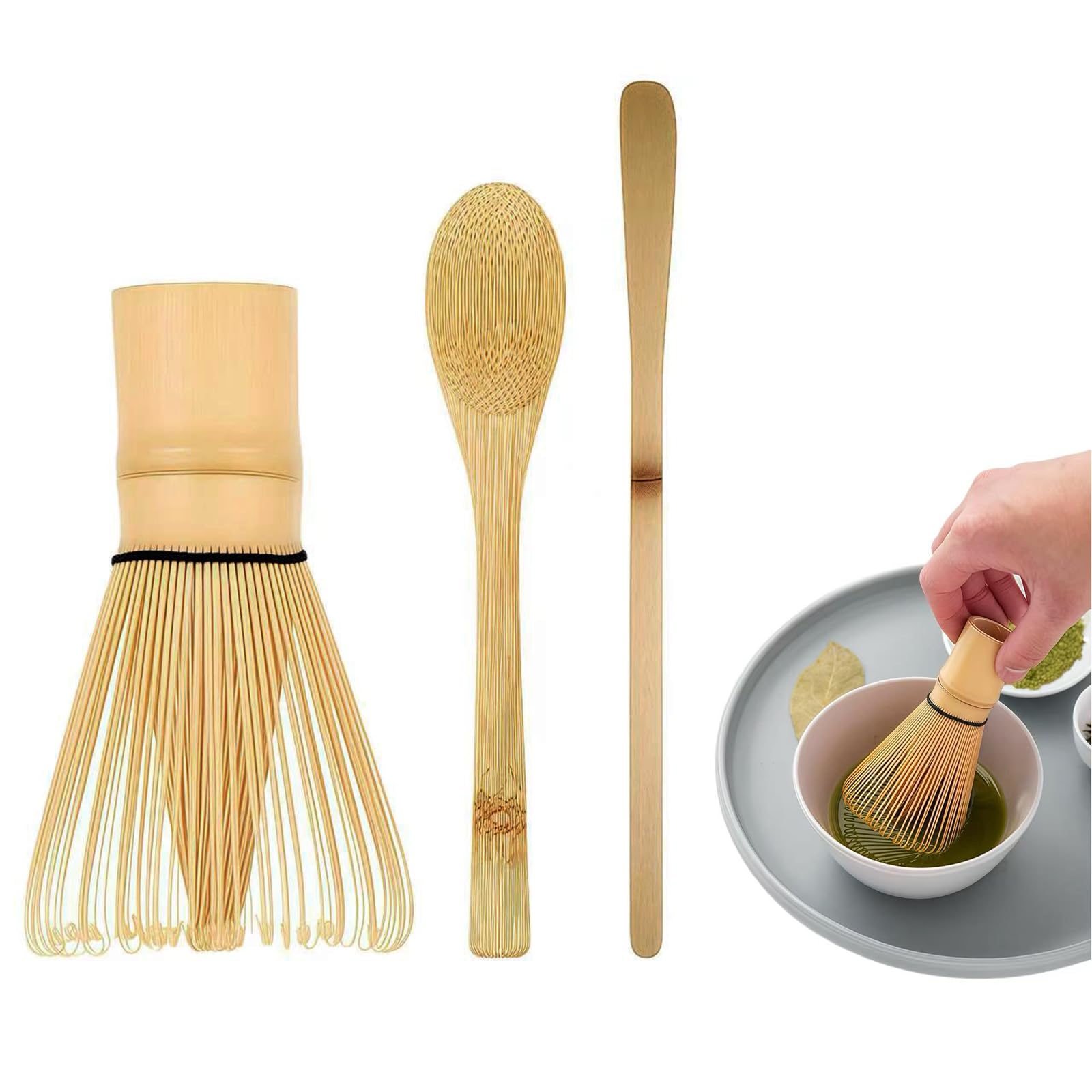 

Doyime 3-Piece Tea Ceremony Utensil Set (Hyakuhontate) - Includes Matcha, Chasen, Chasen, Chaspoon, Chashaku, and Bamboo Whisk - Traditional Crafts