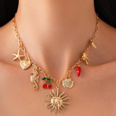 Sonnenstern Muschel Anhänger Halskette für Frauen Vintage Schneckenhaus Sommer Strandurlaub Kette Schmuck Geschenk