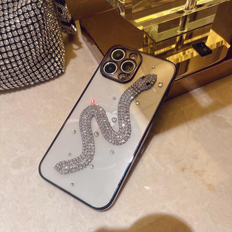 Luxury rhinestone snake for Apple 14 mobile phone case Muse Phone13 transparent 12Promax anti-drop case 11