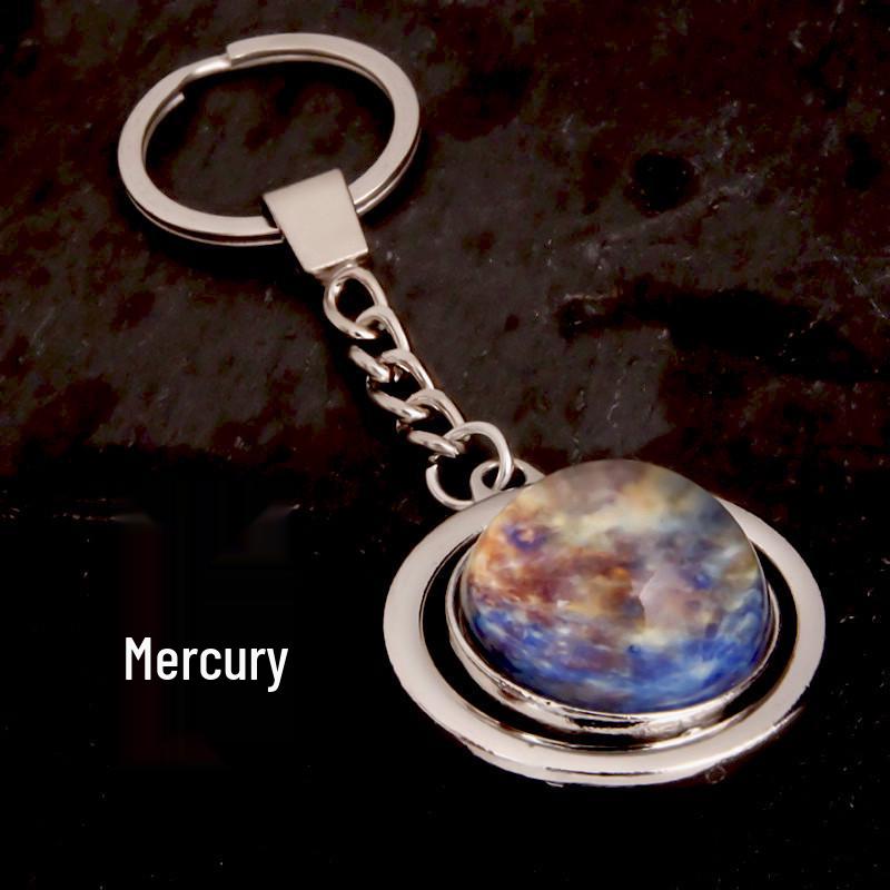 Rotating Saturn & Planets Crystal Keychain with Luminous Sun & Moon