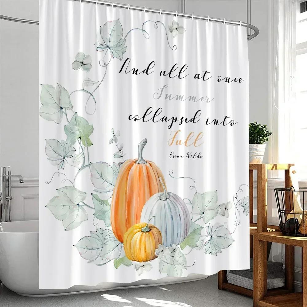 Fall Shower Curtain Thanksgiving Festival Home Decor For Bathroom Pumpkin Maple Leaf Autumn Harvest Season Bath Curtain Cloth