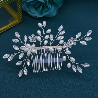 Handmade Crystal and Pearl Hair Comb for Bridal Headwear. Side-edge Decorative Comb for Updo Hairstyle. Wedding Performance Acce