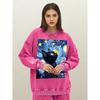 Beautiful Starry Sky Vortex Love Cat Oil Painting Prints Pullover Women Loose Cotton Washed Sweatshirt Vintage O-Neck
