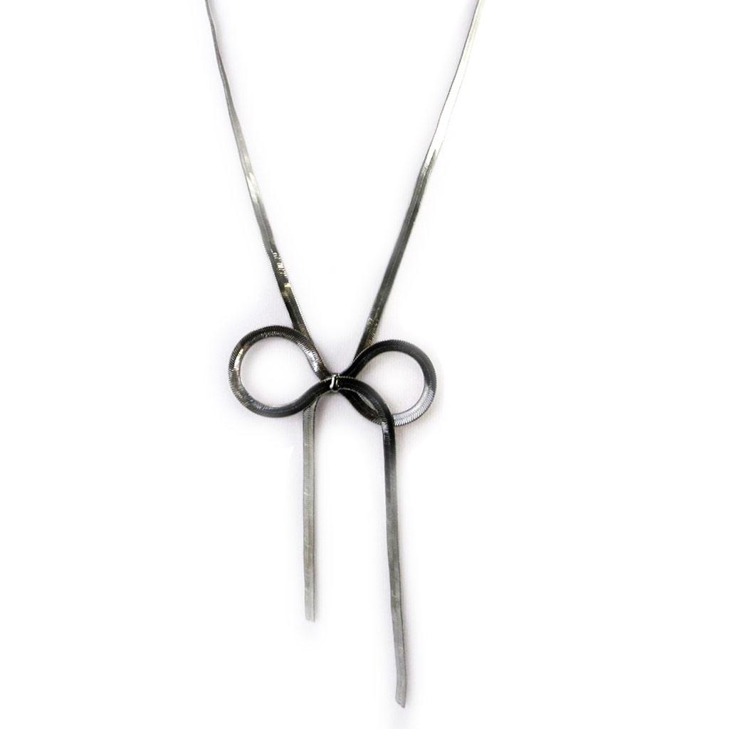 Les Trésors De Lily [L9558] - Collier 'Noeud Romantique' gris (maille miroir)