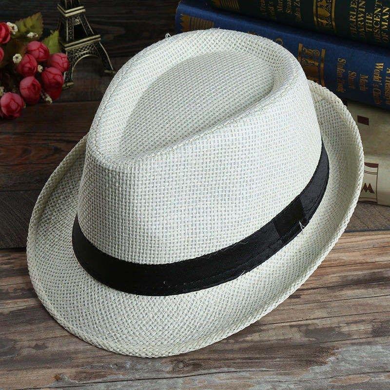 Summer Straw Hat Men's Outdoor Sun Hat Breathable Beach Hat British Performance Jazz Hat Children's Gentleman's Top Hat