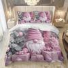 Latacaca 2/3Pcs Christmas Gnome Duvet Cover Set Pink Themed Bed Cover Set Festive And Cozy Bedding Set Christmas Gift
