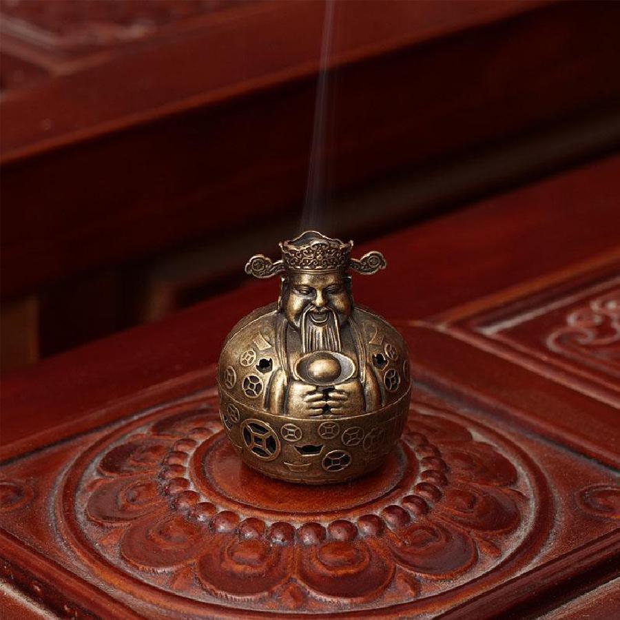 Mini Metal God of Wealth Incense Burner, Home Indoor Incense Tower, Incense Plate, Retro Incense Burner, Gift Display