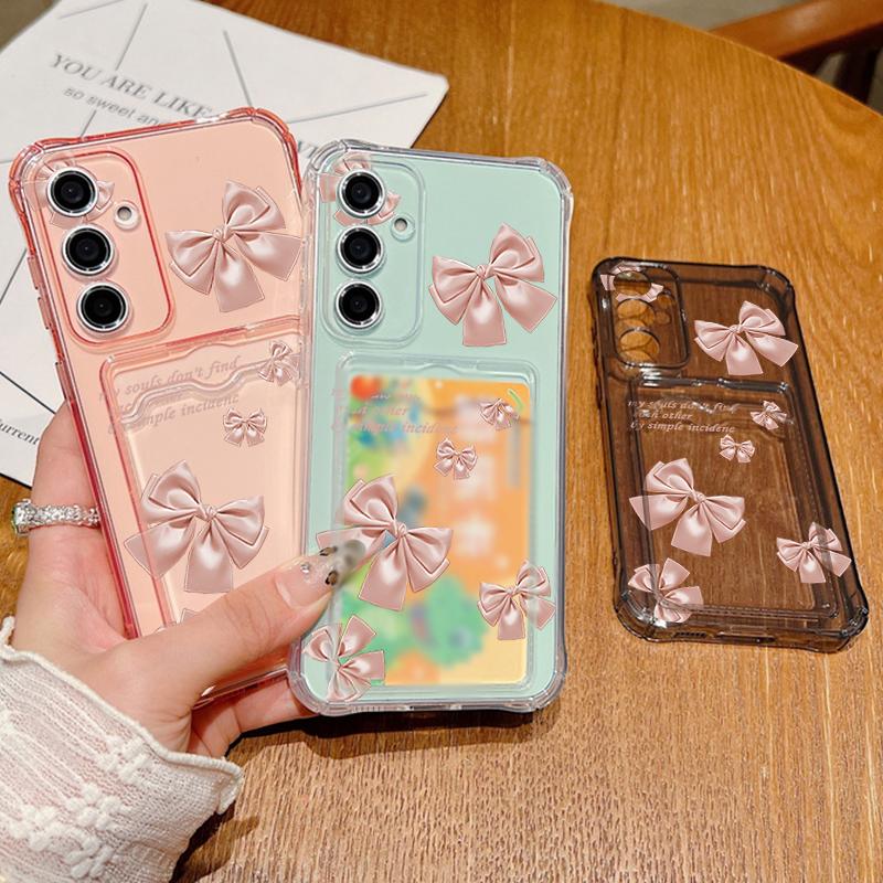 Simple Bowknot Print Card Slot Clear Soft Silicone Case For Samsung S25 Ultra S24 FE S23 S22 A56 A36 A16 A55 A06 A15 A26 Slim Shockproof Phone Cover
