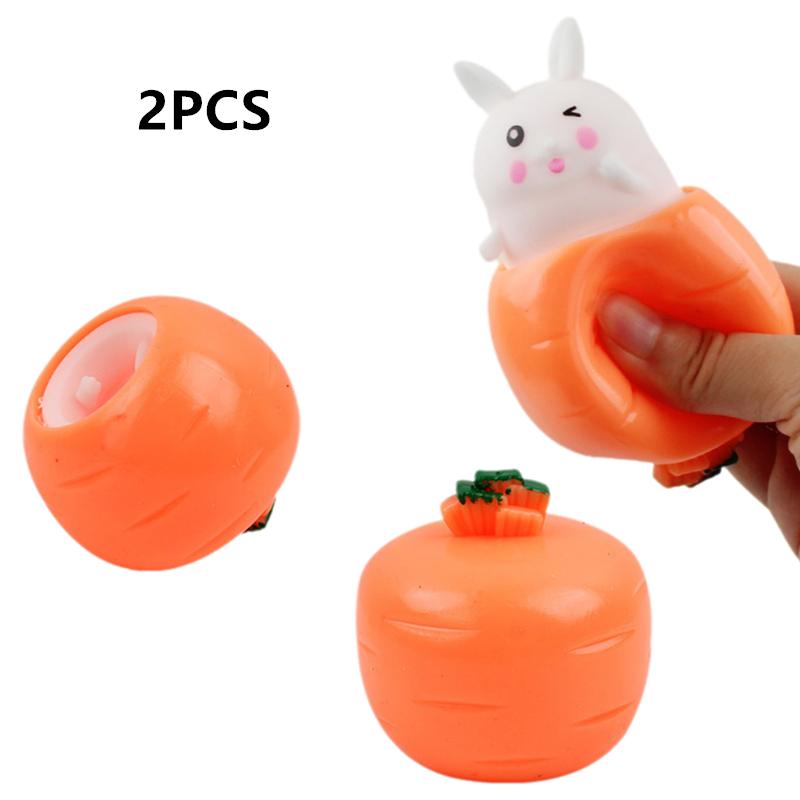 2 peças Cenoura Squishy Coelho Apertar Brinquedos Telescópicos Crianças Rabanete Coelho Copo Beliscar Brinquedo Musical Presente Criativo para Alívio de Estresse