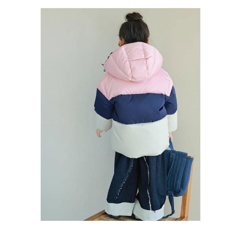 Tri Color Kids Hooded Short Down Jacket Warm Winter Outerwear For Boys And Girls