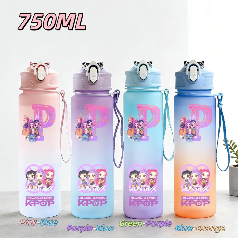 750ML Anime KPop Demon Hunters Sports Water Bottle Leak Proof Colorful Straw Cup Portable Water Bottle designed for Outdoor Sport Fitness