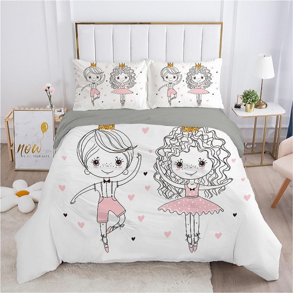 

Carton Lovely Young Girls King Quen Soft Duvet Cover Lovely Litle Girl Patern Beding Set Children Kids Pink Prety 2/3pcs Comfortable Quilt Cover 135*200cm Eu-Single