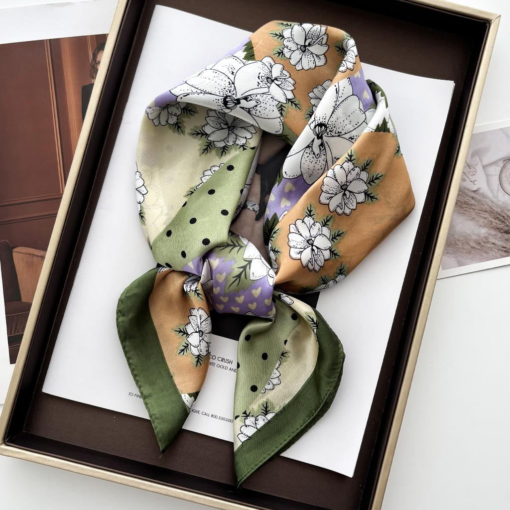 Luxury Design Print Square Scarf Women Soft Hairband Neckerchief Hijab Headband Foulard Bag Ribbons Gift 70*70cm Bandanas