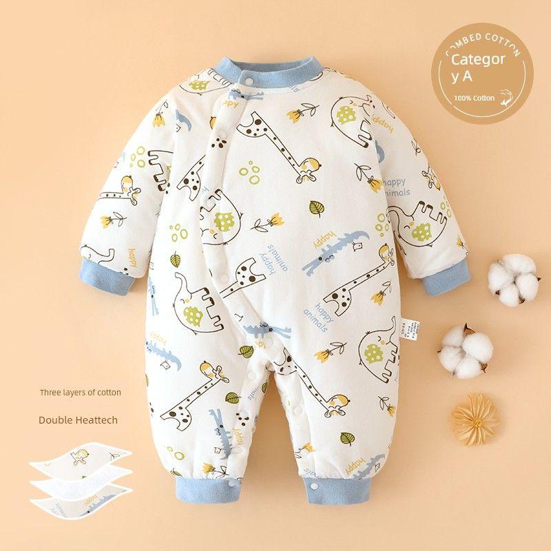 Clothes for Autumn and Winter, Thickened Cotton-Padded Romper for Boys and Girls, Pure Cotton Class a Jumpsuit, Outdoor Crawling Clothes, Winter Wear
