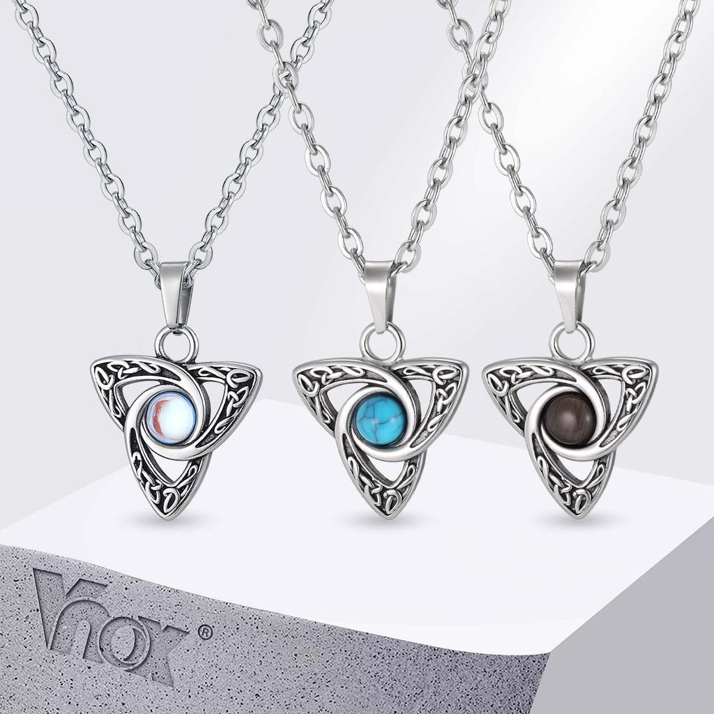 Vnox Turquoise Stone Celtic Knot Pendant Necklaces for Men Women, Stainless Steel Silver Color 50cm 60cm O-chain Jewelry Gifts