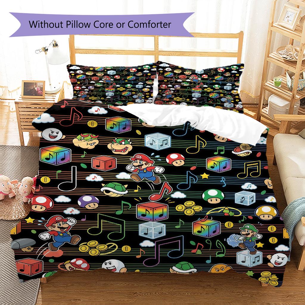 Super Mario 3pcs Bedding Set, Digital Printed Duvet Cover, No Insert, Children's Gift, Multi-Size -HYQ90