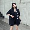 Blazer Nero a Maniche Corte Ricamato con Farfalle High Sense per Donna Estate Design di Nicchia Capo Esterno Completo Top