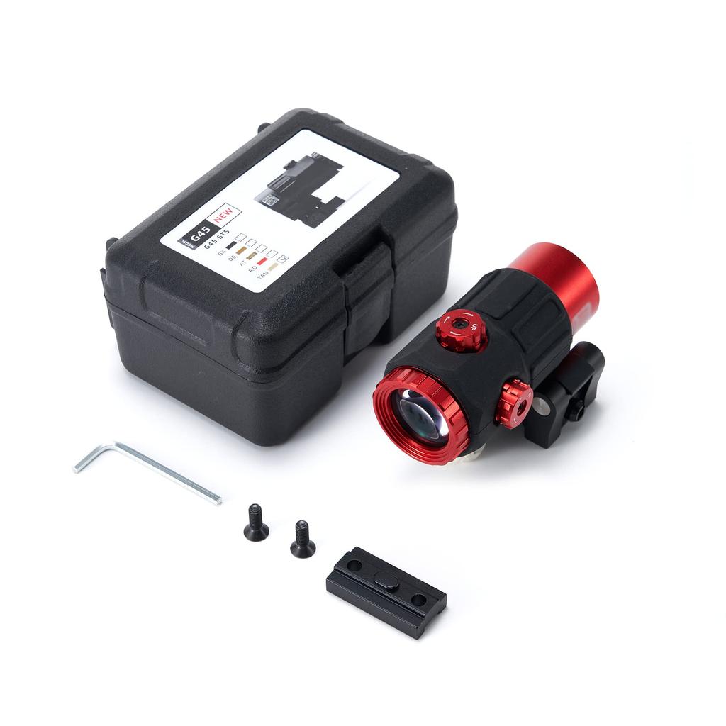 EO G45 Type Magnifier, Real Engraved Replica, Black, EXPS G45 STS Mount, 5x Magnifire Booster Scope (Red)