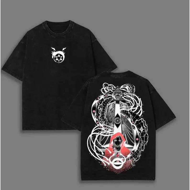 Hotblooded Anime Fullmetal Alchemist Edward Alphonse Graphic Print Tshirt Unisex Women Retro Washed Cotton Summer Oversized Tee