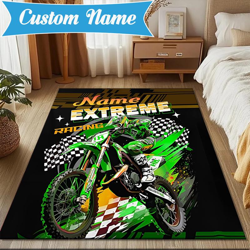 Custom Name Cartoon off-road vehicle fire truck Rug for Living Room, Game Rooms, Office, Bedroom, Floor Mat Playful Design, fan gifts Christmas decor