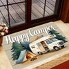 VIKAMA Happy Camper RV Camping Doormat Vintage Camper Van Tent Pine Tree Print Non‑slip Absorbent Floor Mat For Front Door Rug