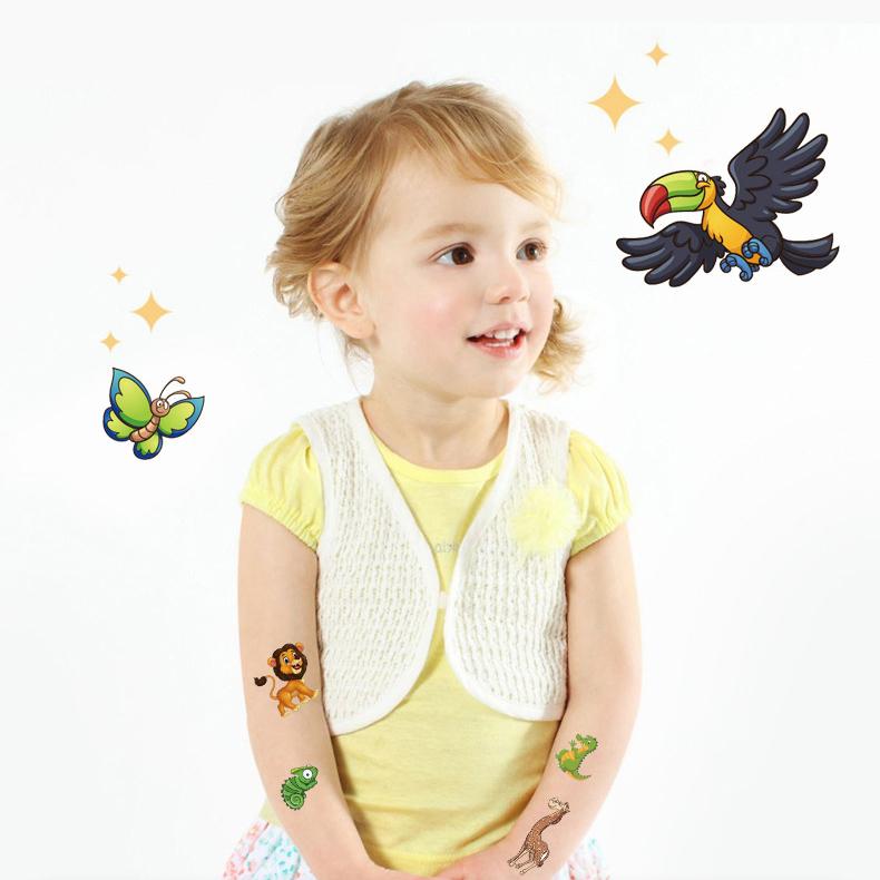 10 Sheets/Set  Fake Tattoo Stickers Cartoon Animal Temporary Tattoos for Kids Arms Body DIY Waterproof Tattoo