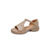 Huge Good-looking Soft Leather Soft-soled Retro Casual Open-toed Sandals Women's Summer Medium Heel Thick-soled Fish Mouth Roman Shoes Are Not Tired