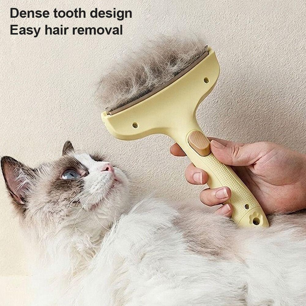 Dense Metal Teeth Pet Grooming Brush One Button Cleaning Pet Hair Remover Dog Comb  Pet Supplies