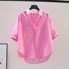 European and American Cotton Shirt Women's Summer Lapel Loose and Thin Lazy Style Design Sense Middle Sleeve Russia