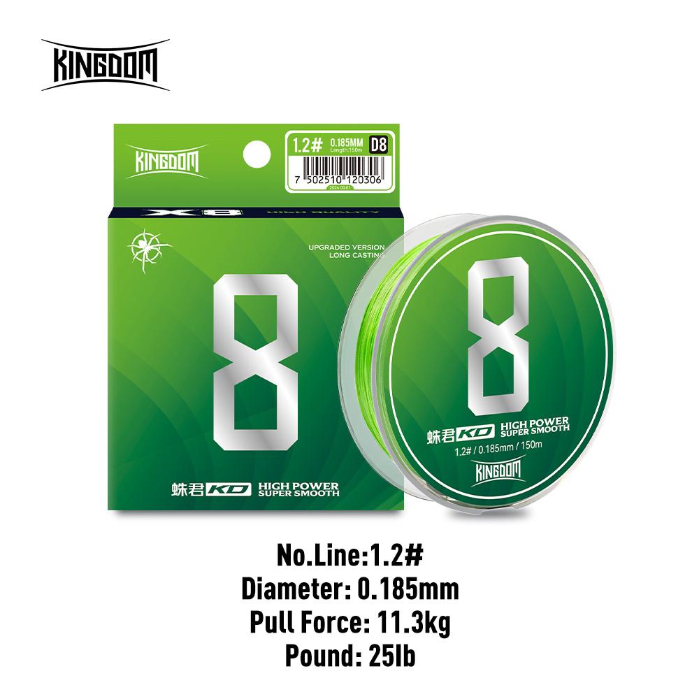 Kingdom Fishing Lines 150m 8 Strands PE Braid Line  Green Multifilament PE Line High Power Super Smooth