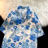 Unisex Vintage Hemdkragen Blumenhemd - Lockere Passform, Hongkong-Stil, Kurze Ärmel, Perfekt für Strand und Paare