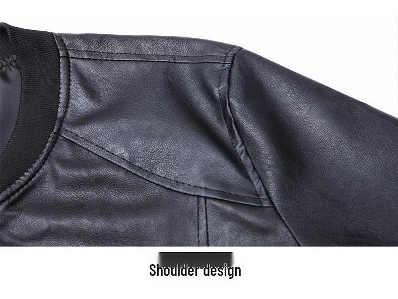 Men's Trendy PU Leather Jacket: Baseball Collar, Plus Size, Autumn/Winter, Dad Style
