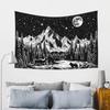 Black And White Tapestry Starry Night Mountain Tapestries For Bedroom Aesthetic Moon And Stars Tapastry'S Wall Hanging Dark