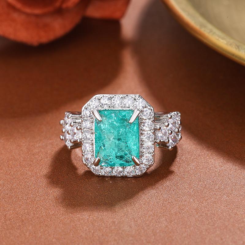 Ring Jewelry Temperament Princess Square Tourmaline Women'S Open Ring Emerald Imitation Copper