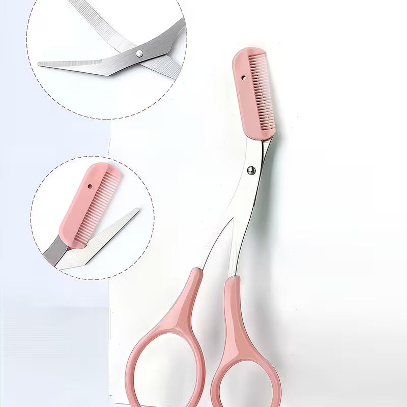 Pink Eyebrow Trimming Scissors with Built-in Comb - Stainless Steel, Precise Grooming Tool, Creating Perfect Eyebrows