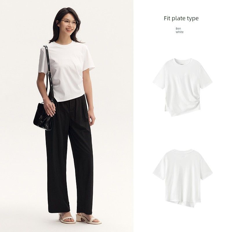 

| Mori Horse Short-Sleeved T-shirt Women s Short Pure Color Craftily-Designed Figure Flattering Summer Elegant Cotton Split Tops Easiest for Match This White 10102 160/84A/M