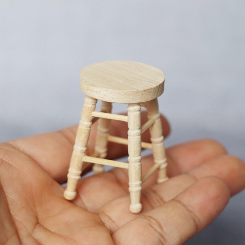 Wood Stool Toy Figure Model Realistic Vintage Realistic Doll House Pretend Girls Gift Vintage Realistic Round Top Stool