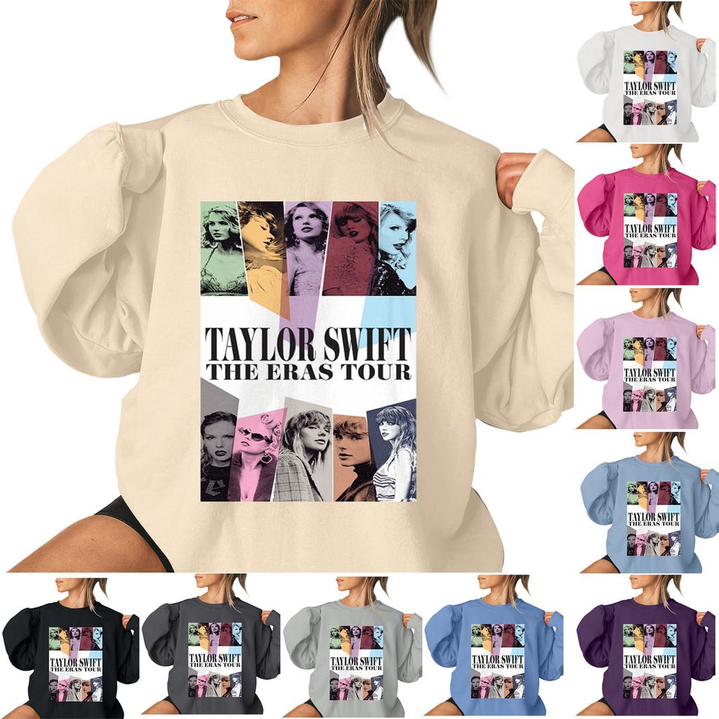 Women's Casual Fashion Long Sleeve Concert Outfit 2023 Trendy O-Neck Oversized Crewneck Pullover Top Blouse