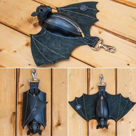 Leather Wallet, 3D Bat Shape, Gothic Style with Foldable Wings Wallet, Compact Coin Holder Women's Wallet for Outdoor Use
