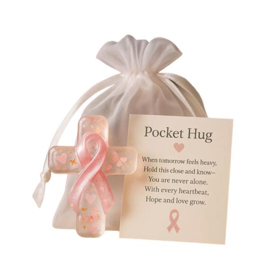 Pink Pocket Hug Token Breast Cancer Awareness Keepsake Transparent Prayer Token with Pink Ribbon Emotional Support Gift for Loved Ones