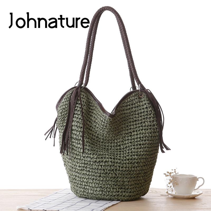 

Johnature Holiday Beach Сумки для плеча Простая кисточка Богемская соломенная сумка Универсальная сумка большой емкости Женские сумки для рук