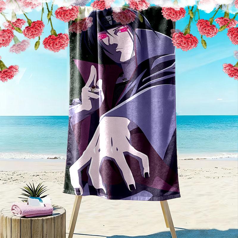 Naruto Anime Uchiha Sasuke Print Beach Towel, Large Soft Quick Dry Towel for Beach Camping Swimming