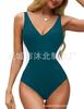 New straps, tight-fitting women's one-piece slim-fitting belly women's deep V-neck color matching back lace-up swimsuit