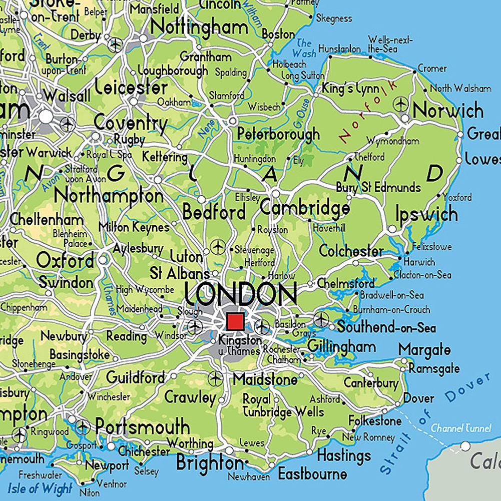 A0-84.1*118.9cm Dekorativní závěsný obraz Mapa Spojeného království Nástěnné umění Plakát Malba Bez rámu Dárek Cestovní nástroje