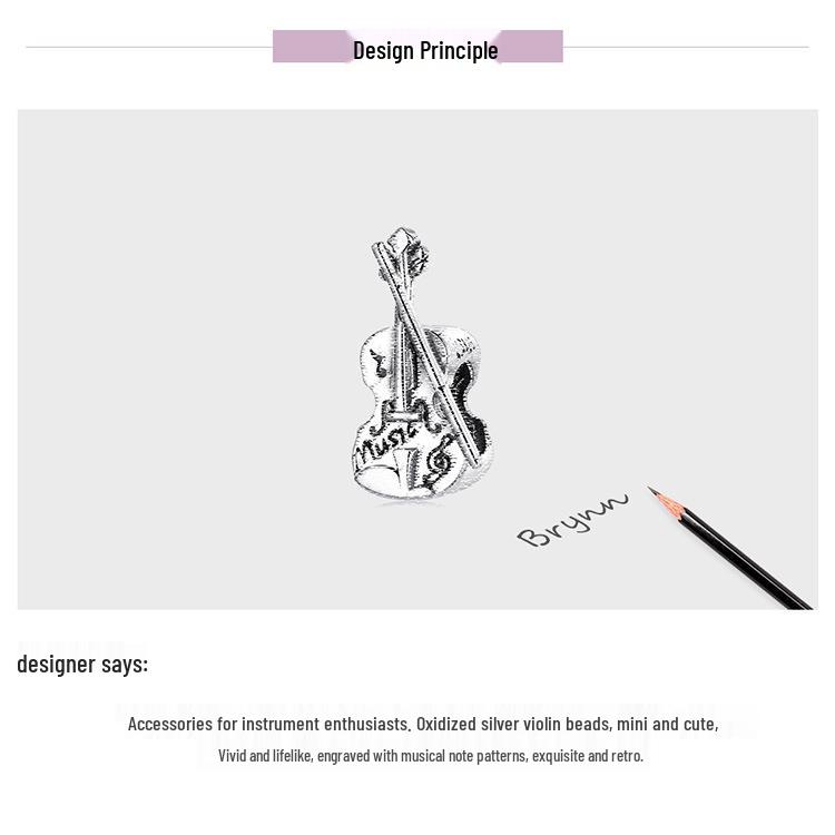 Elegant French Vintage Ziyun Violin Charm Bead In 925 Silver - SCC2077