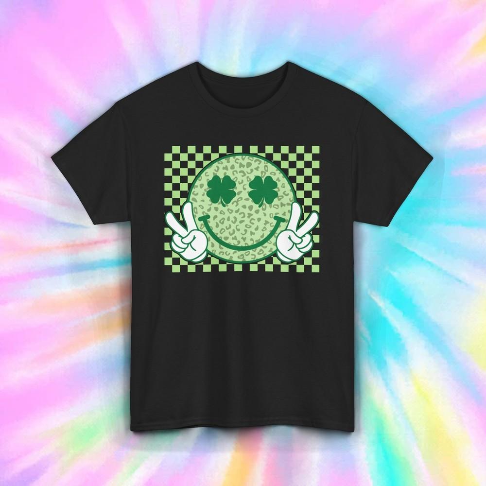 

Shamrock Smile T-Shirt | St. Patrick s Day Peace Sign Graphic Tee | S-5XL 4XL