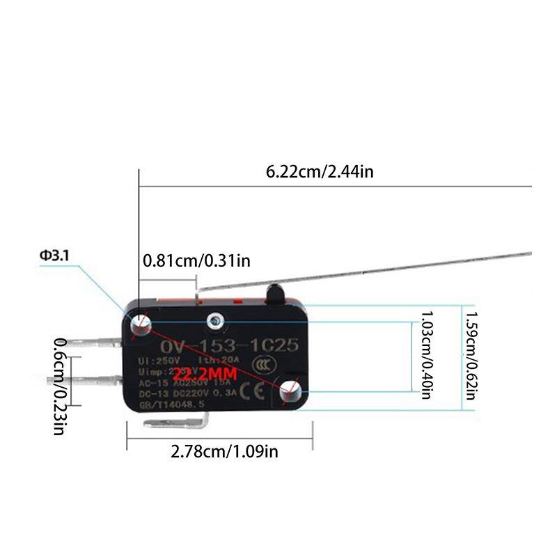 5Pcs V-153-1C25 Micro Switch 16A 250Vac Spdt Momentary Travel Limit Switch 1No1Nc Lever Roller