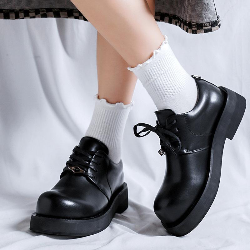 Niche big head leather shoes women's casual business round head derby shoes 2025 dark British trend shoes 5651-R